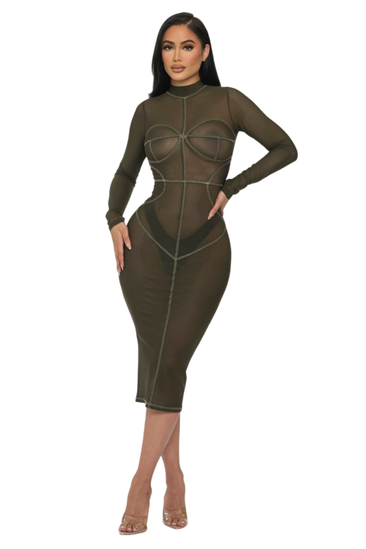 ALL-OVER STITCHING MESH DRESS